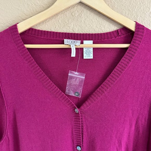 NWT LOGO by Lori Goldstein Cardigan Sweater Top Women Size M Fuscha Pink Button - Picture 2 of 8
